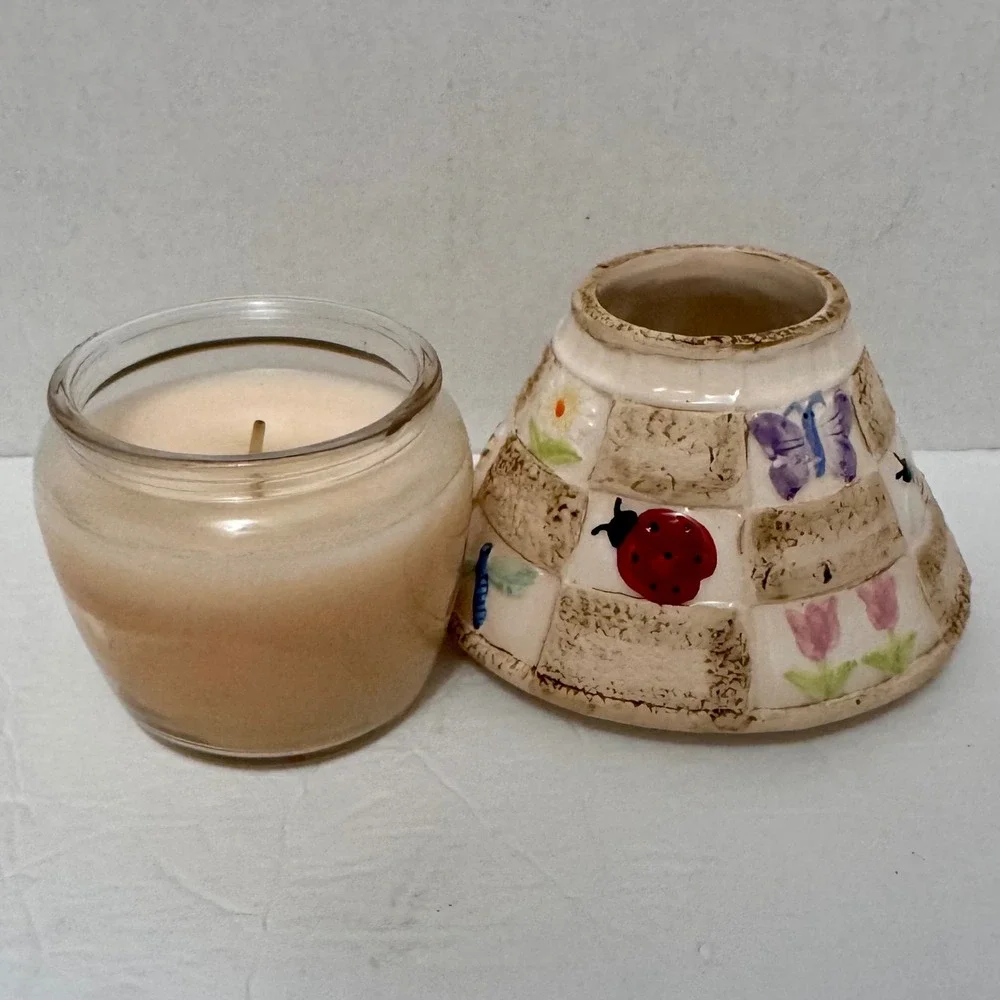 NEW Candle Lite Vanilla‎ Candle & Ceramic Lamp Shade Butterfly Tulip Bee Ladybug